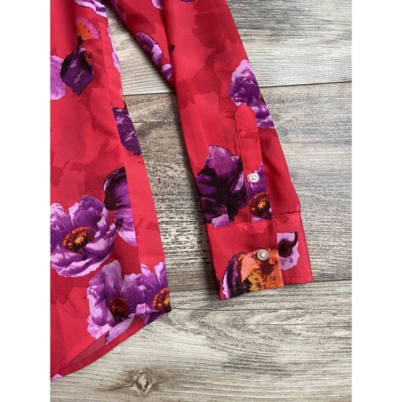 Banana Republic Woman’s Sheer Button Up Size Small Dillon Shirt Floral Red - Picture 7 of 10